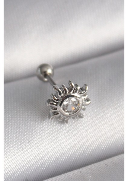 Bfs 316L Çelik Gümüş Renk Zirkon Taşlı Güneş Tragus Piercing