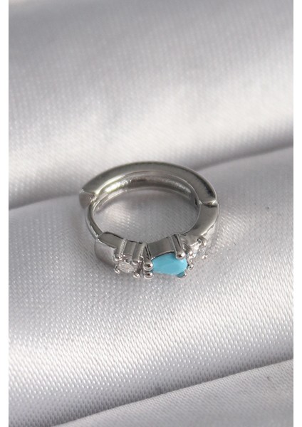 Bfs 316L Çelik Gümüş Renk Zirkon Taşlı Mavi Boncuk Detay Tragus Piercing