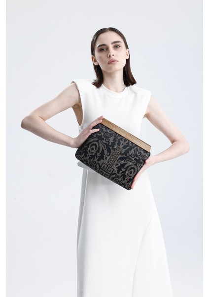 Kadın Siyah Otantik Desen Clutch Çanta indirimleri