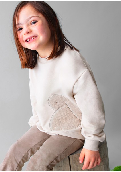 Kız Çocuk Tavşan Baskılı Takım - 4-10 Yaş | Yumuşak Sweatshirt ve Pantolon