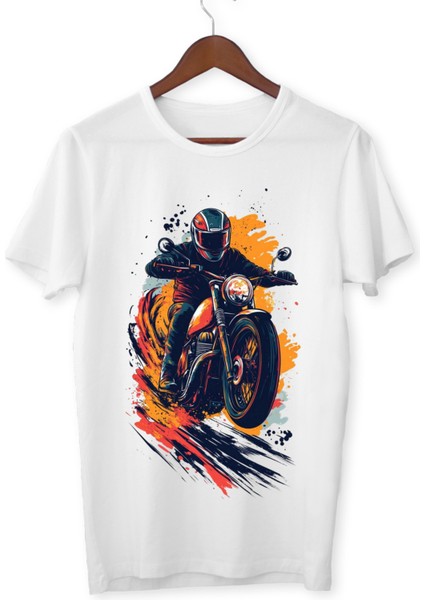 Motor Baskılı Tişört Yetişkin/çocuk Beyaz T-Shirt