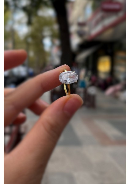 Gümüş Altın Kaplama Oval 12X8 mm Tek Taş Yüzük IS323 modelleri