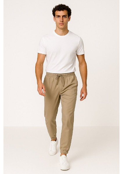 Erkek Beli Paçası Lastikli Cepli Rahat Kalıp Over Jogger Likralı Esnek Keten Gabardin Pantolon