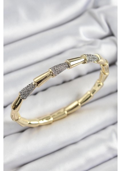 Bfs Pirinç Zirkon Taşlı Kemik Model Gold Renk Vip Kadın Bileklik