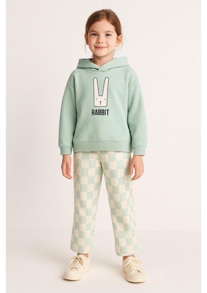 Çocuk Kapüşonlu Rabbit Desenli 3 Iplik Şardonlu Eşofman Takımı (5-8 Yaş) 10761 Yeşil fırsatları