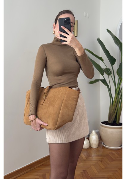 Sonsuz Kumaş Balıkçı Yaka Bluz- Kahverengi