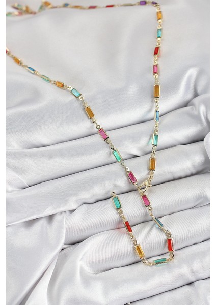 Bfs Pirinç Renkli Zirkon Taşlı Dikdörtgen Model Gold Renk Kadın Y Kolye fiyatları