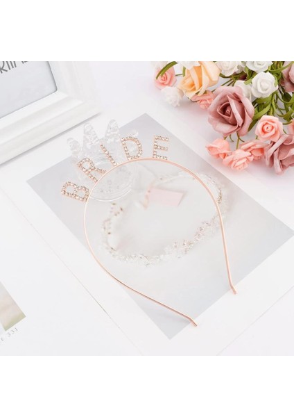 Bfs Rose Gold Renk Bekarlığa Veda Kristal Taş Bride Tacı Ithal 16X10 cm modelleri
