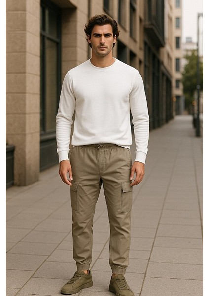 Erkek Beli ve Paçası Lastikli Kargo Cep Esnek Likralı Keten Gabardin Pantolon fiyatları