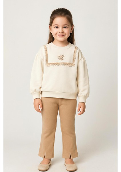 Kız Çocuk 2’li Takım – Dantel Detaylı Sweatshirt ve Yırtmaçlı Pantolon (5-8 Yaş) 10752V modelleri