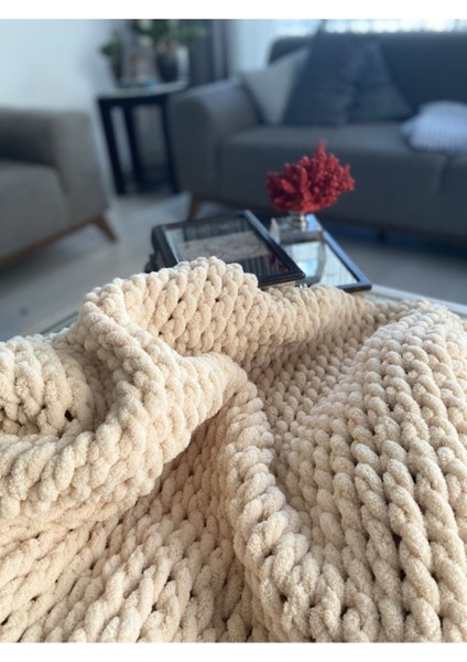 Krem Puffy El Örgüsü Battaniye fırsatları