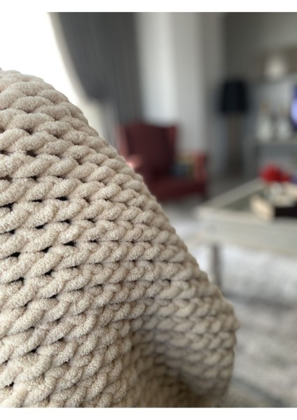 Krem Puffy El Örgüsü Battaniye