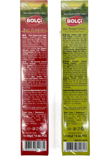 Bol Antep Fıstıklı + Bol Fındıklı Sütlü Çikolata Kaplı Krokan 65 G fırsatları