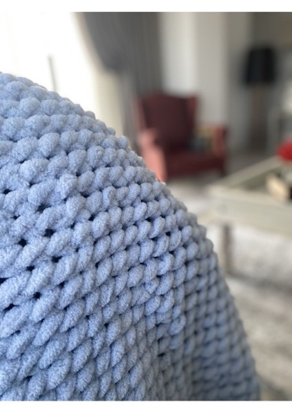 Açık Gri Puffy El Örgüsü Battaniye