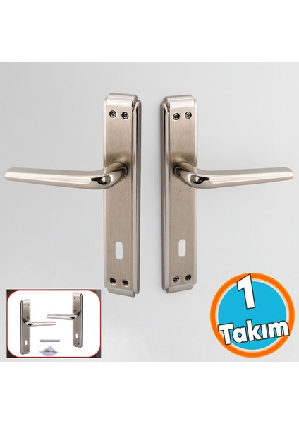 1 Takım Iç Oda Kapı Kolu Aynalı Sağa Sola Uygun Saten Renk Dış Ahşap Pvc Metal Çelik Kapısı Tutamağı