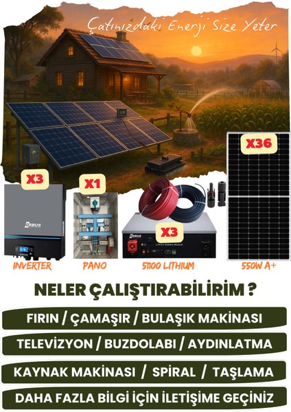33 Kw Trifaze/monofaze Ges (19,8KWP/15,36KWH Depolama) 36P33K3L-D