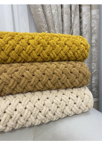 Tek Kişilik El Örgü Battaniye Desenli Polyester 1000 gr Köpük Renk