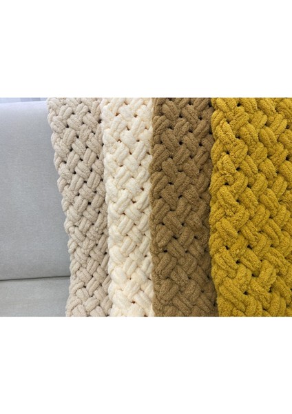 Tek Kişilik El Örgü Battaniye Desenli Polyester 1000 gr Köpük Renk