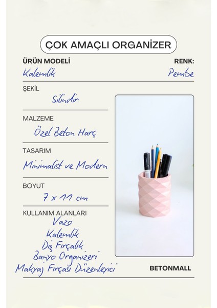 Dekoratif Geometrik Kalemlik | Modern Beton Organizer Vazo Saksı Diş Fırçalık Ofis Düzenleyici