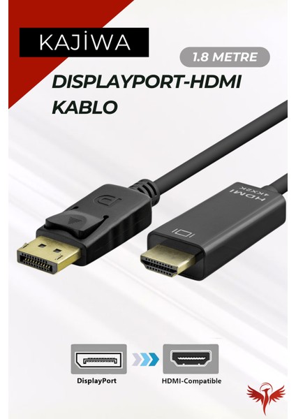 1.8 Metre Displayport-Hdmı Kablo (Dp To Hdmı) 60hz,1440p,2k Monitör-Pc Görüntü Kablosu Premium 1.8mt