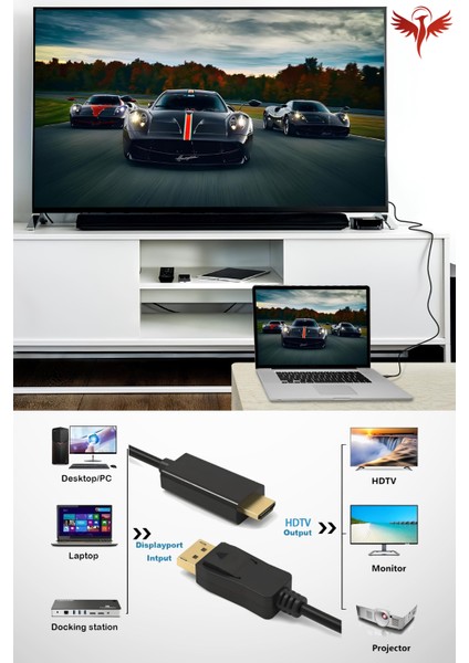 1.8 Metre Displayport-Hdmı Kablo (Dp To Hdmı) 60hz,1440p,2k Monitör-Pc Görüntü Kablosu Premium 1.8mt fırsatları