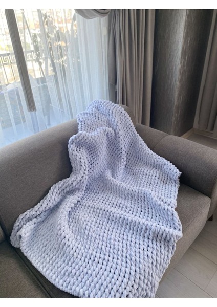 Açık Gri Puffy El Örgüsü Battaniye indirimleri