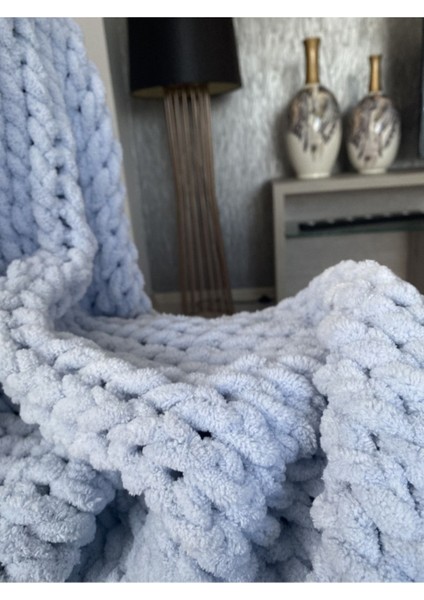 Açık Gri Puffy El Örgüsü Battaniye fiyatları