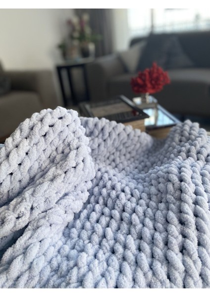 Açık Gri Puffy El Örgüsü Battaniye fırsatları
