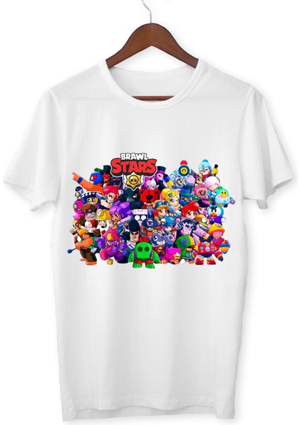 Brawl Stars Tüm Karakterler Tişört Çocuk Yetişkin Beyaz T-Shirt Unisex Çocuk Tişört