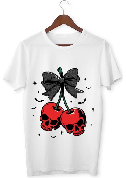 Kirazlı Kuru Kafa Tişört Çocuk Tişört Kafatası Unisex Yetişkin Tişört
