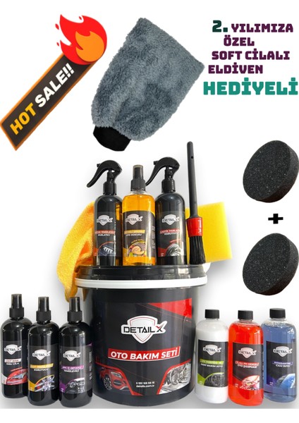 Oto Yıkama Ve Bakım Seti 15 Parça Lastik Torpido Full Temizlik Seti Premium Detay Fırçası Dahil