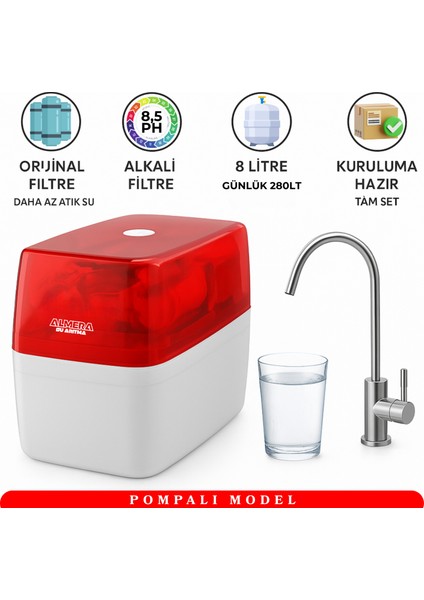 Pompalı Ro System Çelik Tanklı, PH Alkali ve Mineral Filtreli Ev Tipi Su Arıtma Cihazı