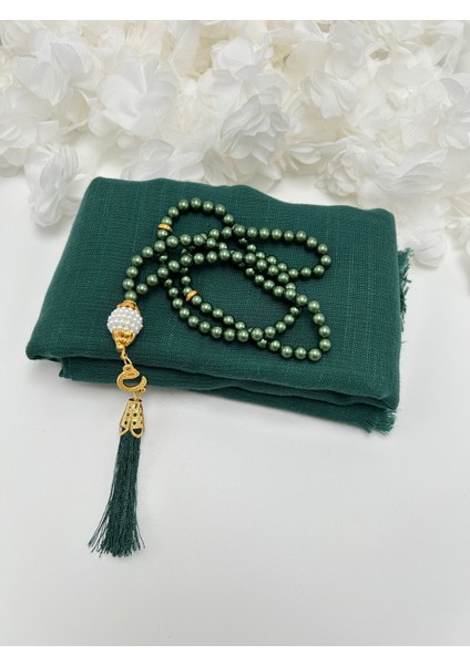 Hediyelik Şeffaf Çantalı Flamlı Örtü ve Tesbih Seti ( Hac - Umre - Mevlid - Bohça ) fiyatları