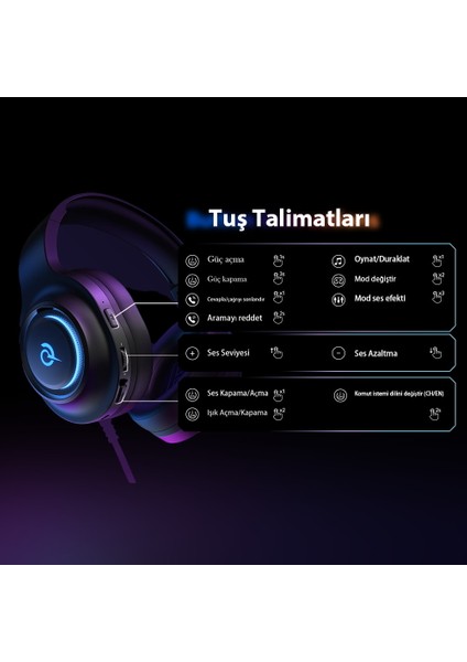 Heroad V200 Rgb 7.1 Kablosuz Gaming Oyuncu Kulaklığı 3 Modlu (Bt, 2.4ghz, Type-C)