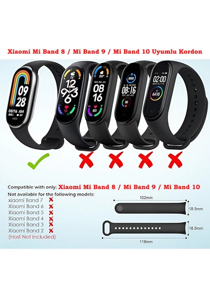 Xiaomi Mi Band 8 Mi Band 9 Mi Band 10 Uyumlu 3lü Paket Silikon Kordon Bileklik Metal Pimli fiyatları