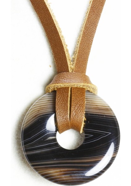 Özel Tasarım Akik Taşı & Deri Ipli Kolye