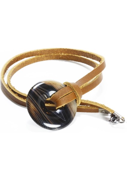 Özel Tasarım Akik Taşı & Deri Ipli Kolye fırsatları