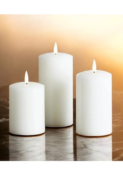 3'lü Mum Seti-Beyaz-Blok Mum-Silindir Mum-Baton Mum fırsatları