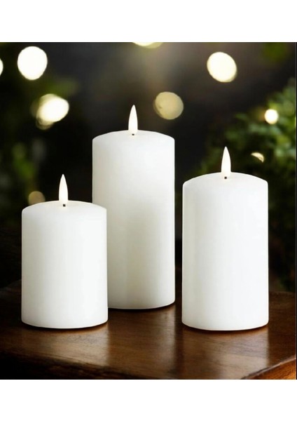 3'lü Mum Seti-Beyaz-Blok Mum-Silindir Mum-Baton Mum indirimleri