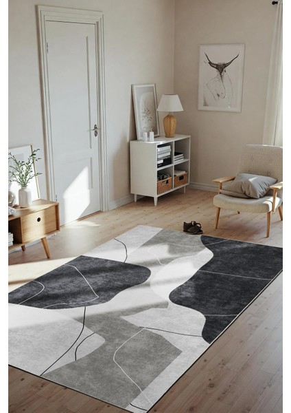 Çizgi Desenli Dekoratif Makinada Yıkanabilir Halı