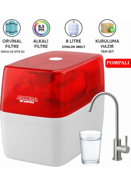 Pompalı PH Alkali Aşamalı Su Arıtma Cihazı Çelik Tanklı Ekstra Mineralli Ev Tipi Pompalı Su Arıtma Cihazı