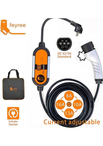 10 Metre Ev Prizi 3.5 Kw Elektrikli Araç Taşınabilir Şarj Cihazı Tip-2 Mod 2 modelleri
