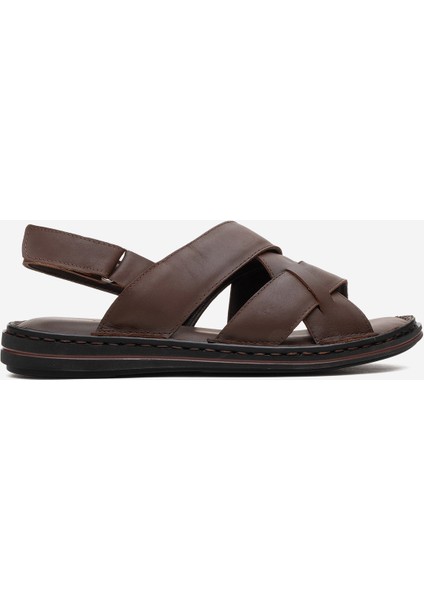 Erkek Çapraz Bantlı Sandalet Gerçek Deri Dc 1241 Kahverengi