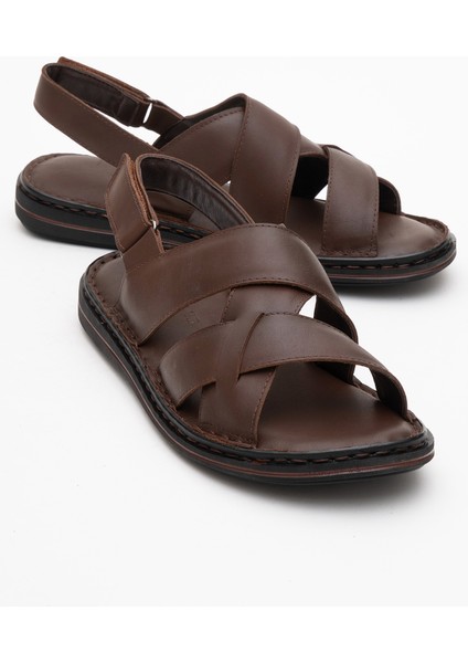 Erkek Çapraz Bantlı Sandalet Gerçek Deri Dc 1241 Kahverengi fiyatları