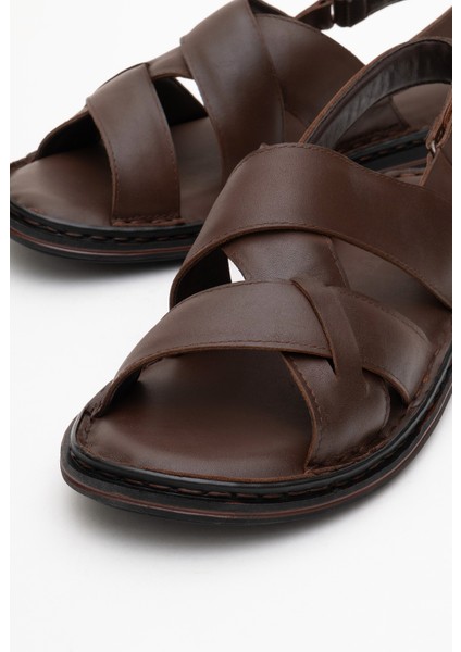 Erkek Çapraz Bantlı Sandalet Gerçek Deri Dc 1241 Kahverengi modelleri