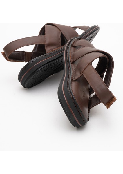 Erkek Çapraz Bantlı Sandalet Gerçek Deri Dc 1241 Kahverengi fırsatları