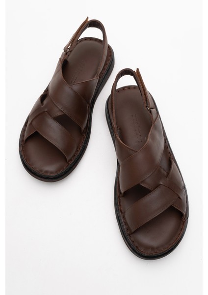 Erkek Çapraz Bantlı Sandalet Gerçek Deri Dc 1241 Kahverengi indirimleri