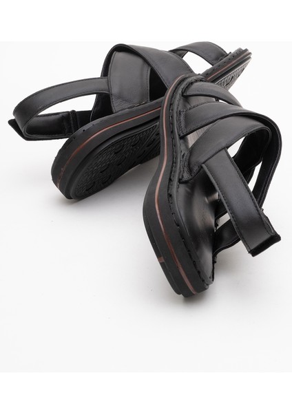 Erkek Çapraz Bantlı Sandalet Gerçek Deri Dc 1241 Siyah fırsatları