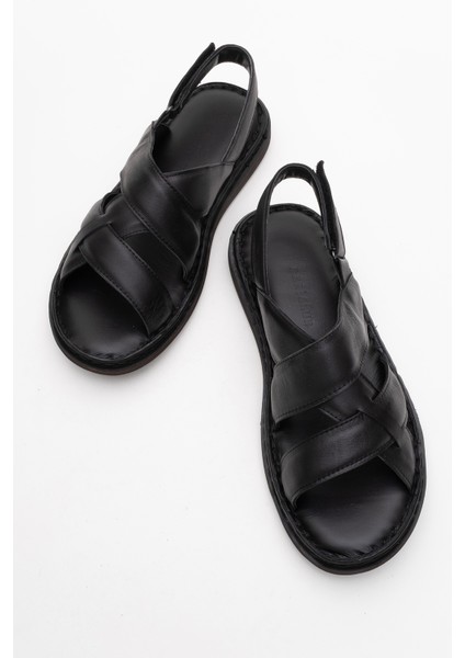 Erkek Çapraz Bantlı Sandalet Gerçek Deri Dc 1241 Siyah indirimleri