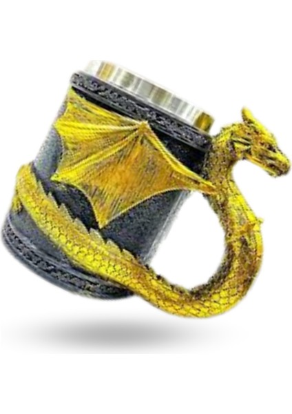 Büro Ev Ofis Hediyesi Için Sarı Ejderha Figürlü Çelik Kupa Bardak